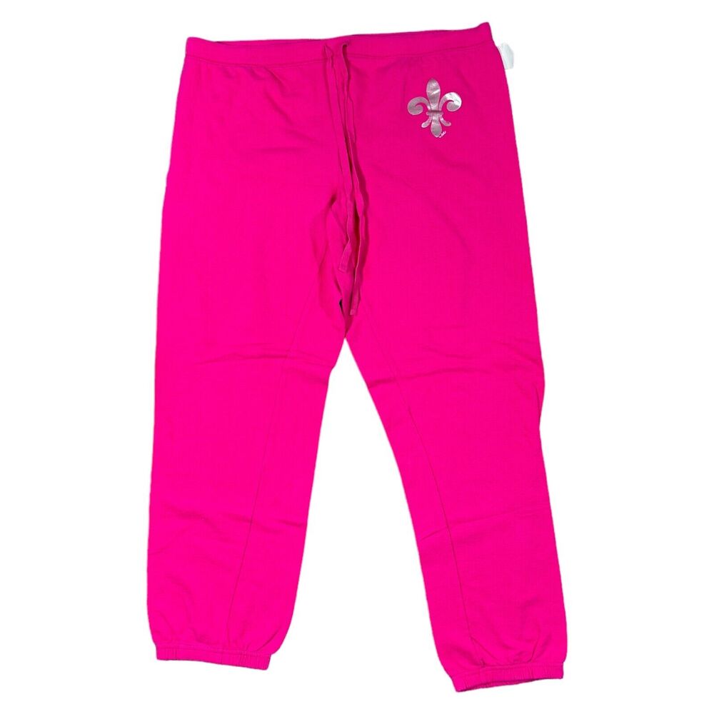 Dots Sweatpants Women's Large Pink Flannel Pull On Love Party Drawstring Jogger